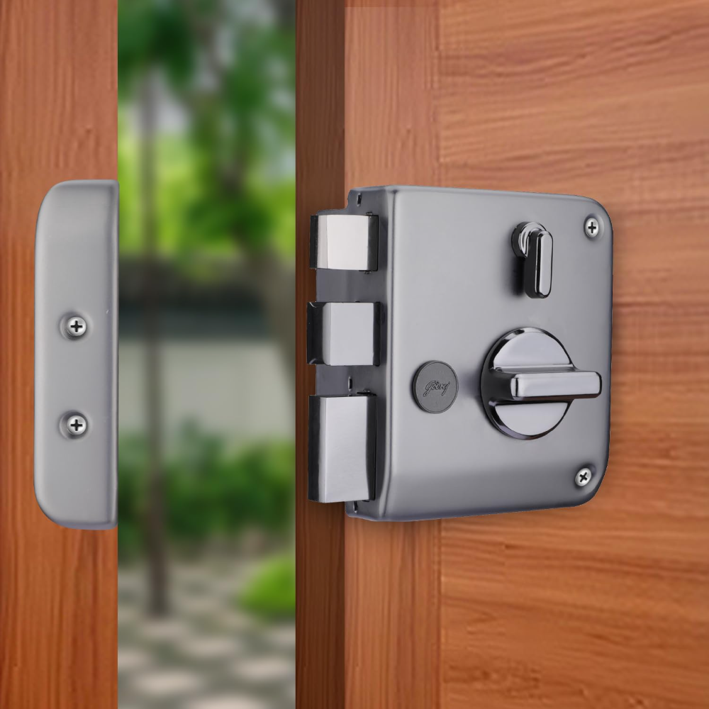 Godrej Rim Lock I Tribolt Ultra XL Plus l 1CK Deadbolt I for Inside Opening Wooden Door | Left Right Handed Doors I 4 Keys I 5 Year Warranty I Manual Locking l Matte Black Nickel Finish